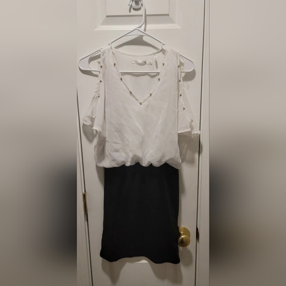 NWOT Have White Black Spiked Cut Out Short Sleeve Dress Size Small